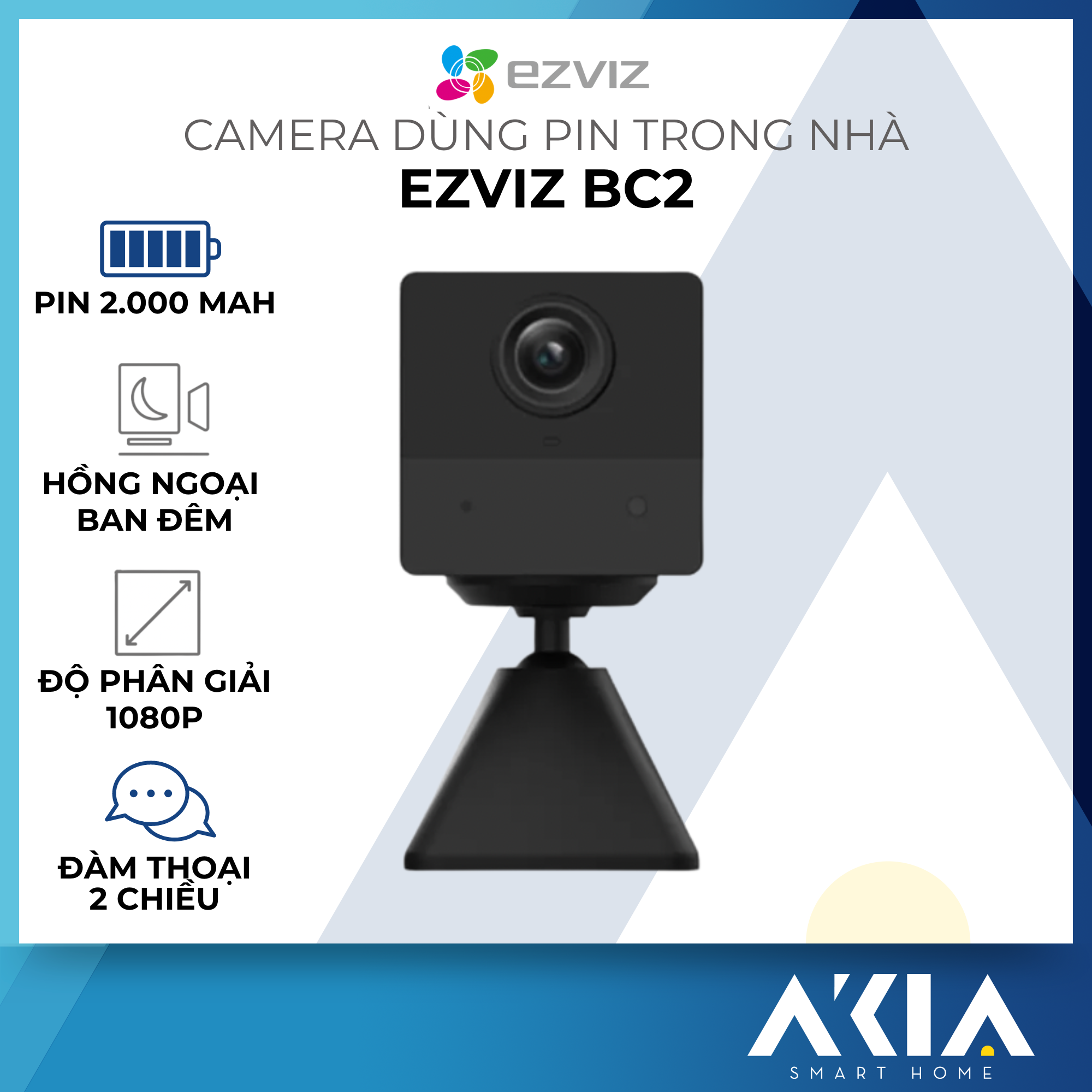 Camera Mini dùng pin Ezviz BC2 - Camera Wifi nhỏ gọn, có đàm thoại 2 chiều, hồng ngoại ban đêm, chuẩn nén H625 - Hàng chính hãng