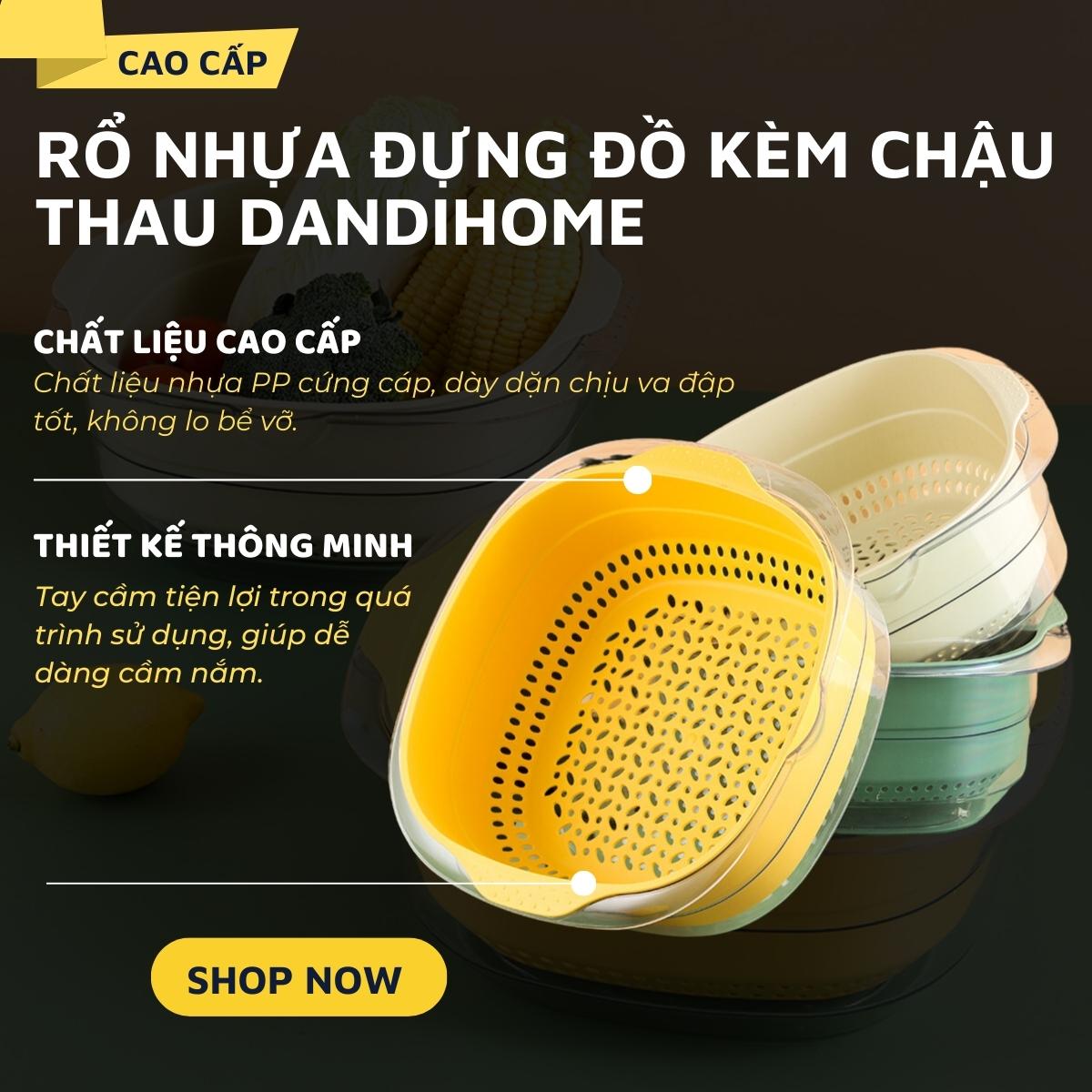 Rổ đựng đồ kèm chậu thau rửa rau củ đựng hoa quả trái cây 2 lớp siêu cứng siêu bền