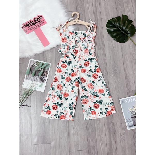 Set đồ bé gái, sét bé gái áo 2 dây hoa quần ống rộng VyVy Kids Fashion