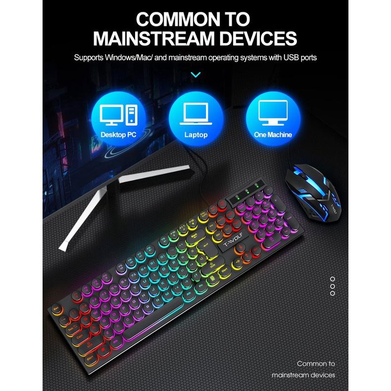 COMBO KB + MOUSE T-Wolf TF 270  Usb Led  ( màu đen) BẢO HÀNH 12 THÁNG