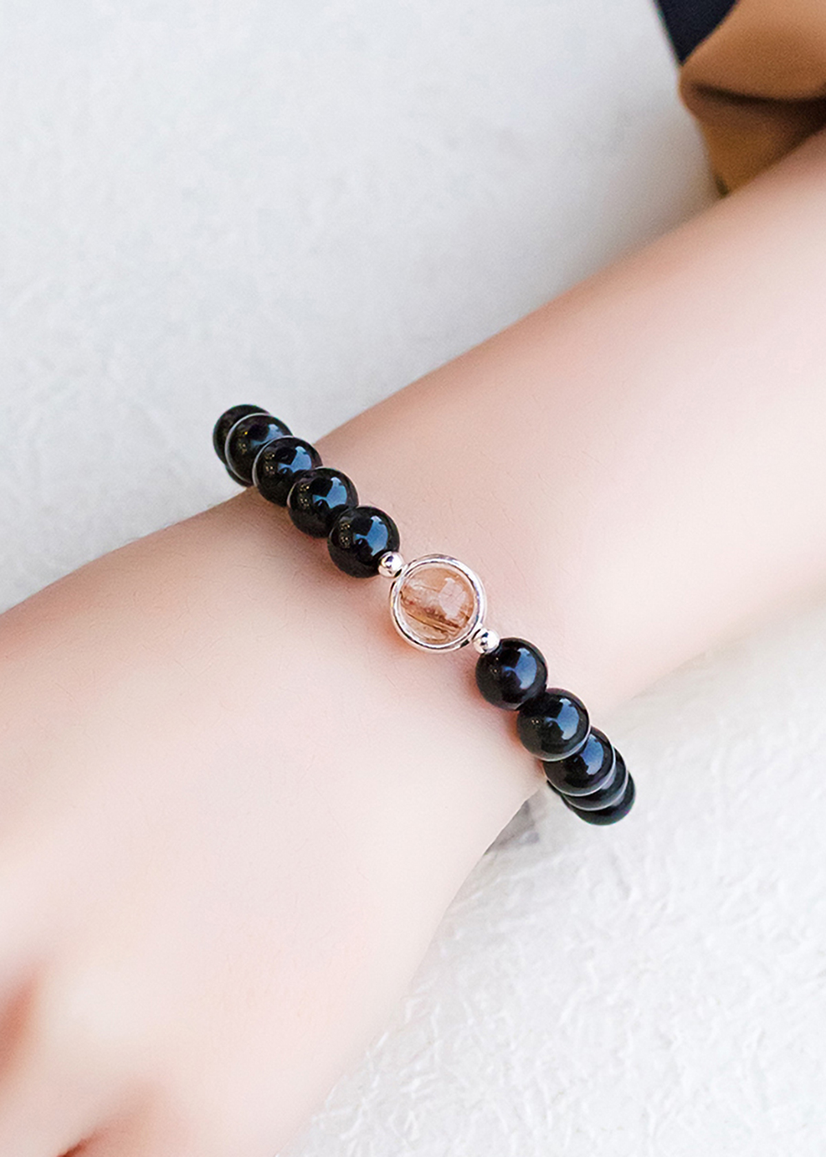 Cặp vòng nam nữ đá Obsidian charm thạch anh tóc vàng - Ngọc Quý Gemstones