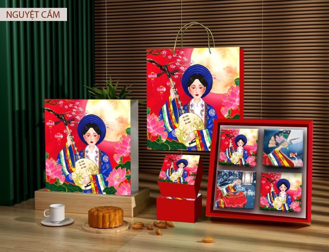 Full Set Hộp Nguyệt Cầm 4 Bánh Trung Thu Lớn 150 ~ 250g