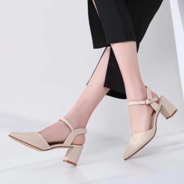 Giày sandal bít mũi xéo gót vuông công sở 6p GBMX