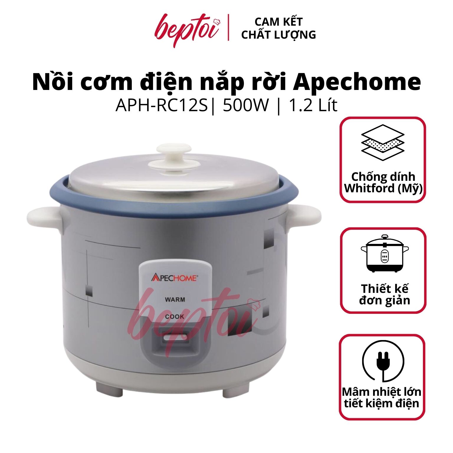 Nồi cơm điện nắp rời APECHOME-APH-RC12S 1.2L - Hàng Chính Hãng