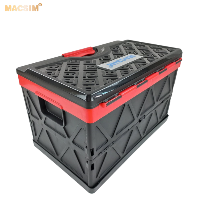 Hộp đựng đồ 48l đen pha đỏ xếp gọn kích thước 50cm x 32cm x 31cm - hộp đựng đồ trong cốp ô tô nhãn hiệu Macsim chất liệu PP cao cấp