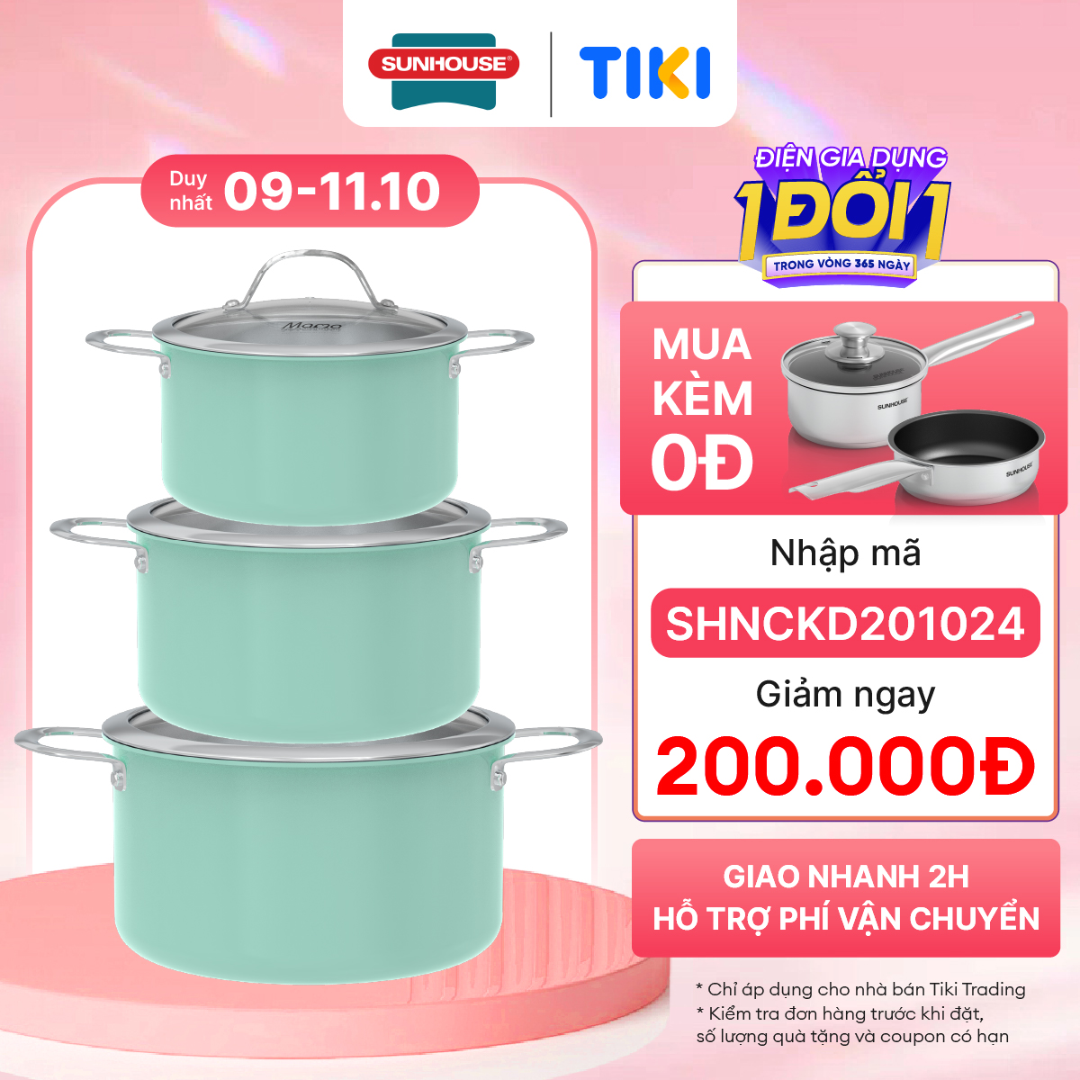 Bộ nồi inox đa lớp Sunhouse Mama SHG708