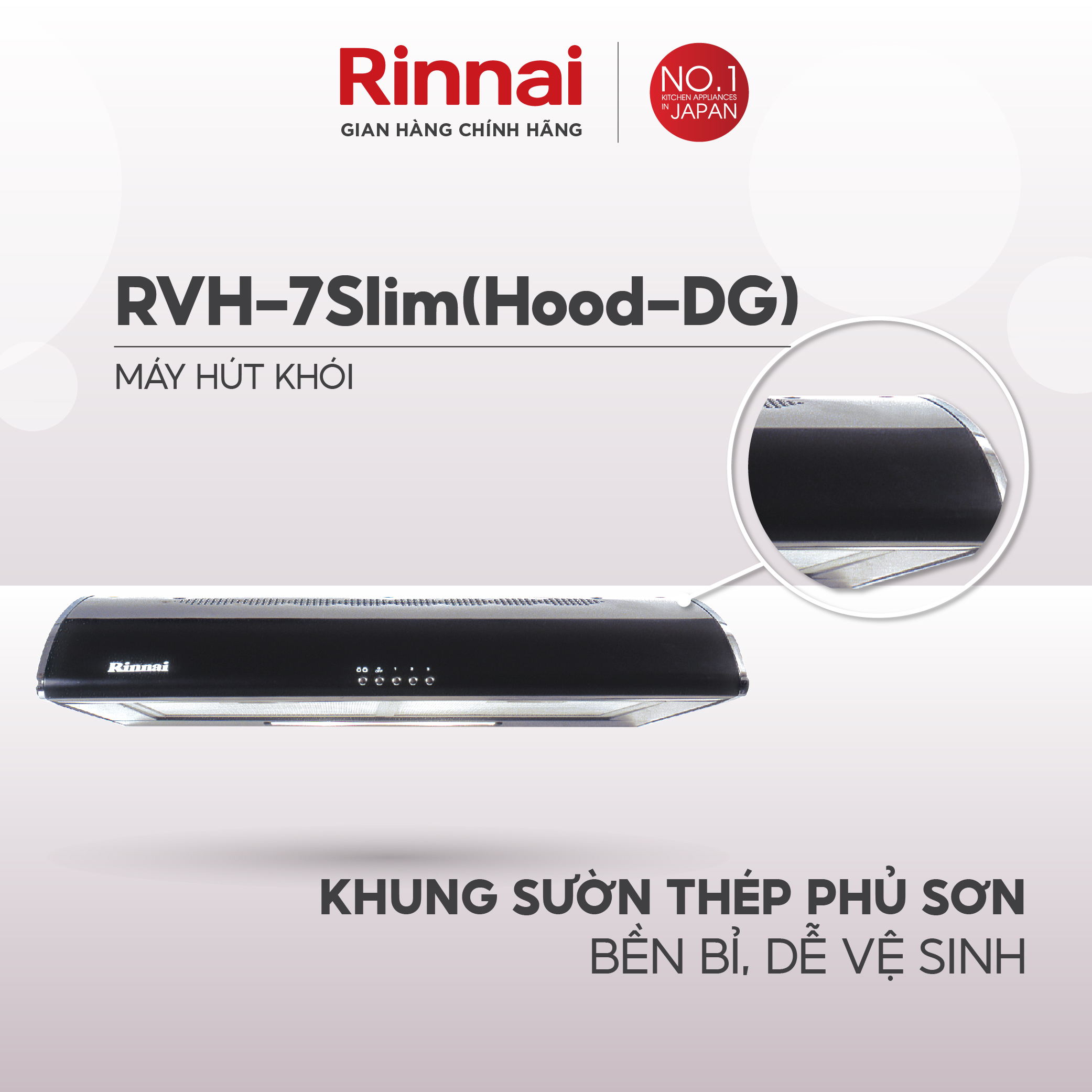 Máy hút mùi 70cm Rinnai RVH-7Slim(Hood-DG) than hoạt tính và ống thoát 380W - Hàng chính hãng.