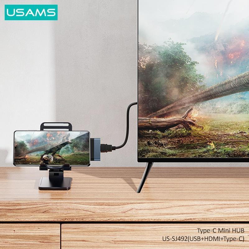 Bộ chia cổng USAMS USB PD 60W type C sang USB 3.0 2.0 HDMI 1.4 TF chuyên dụng cho máy tính/ laptop