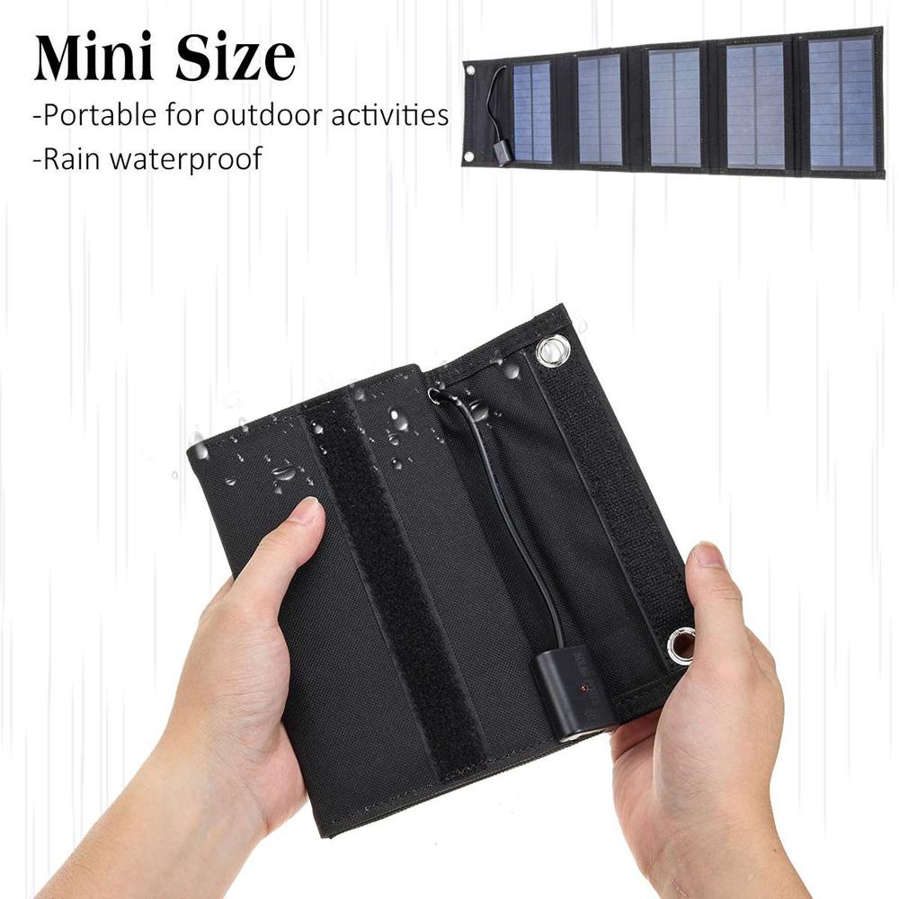 Bộ sạc năng lượng mặt trời 5V 15W nhỏ gọn với 5 tấm pin mặt trời gấp lại để di chuyển không thấm nước