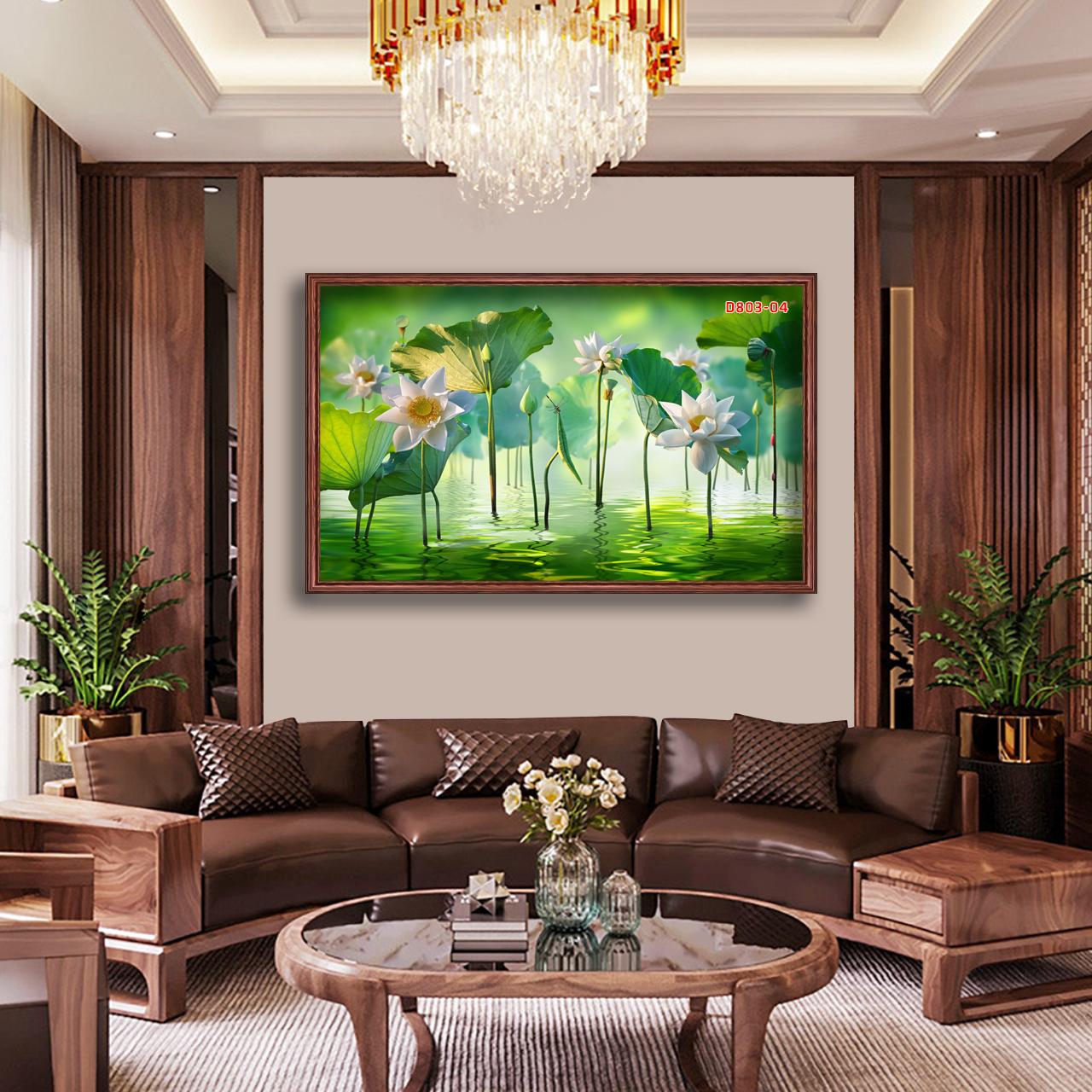 D803 01 Tranh kính Hoa sen Cá chép