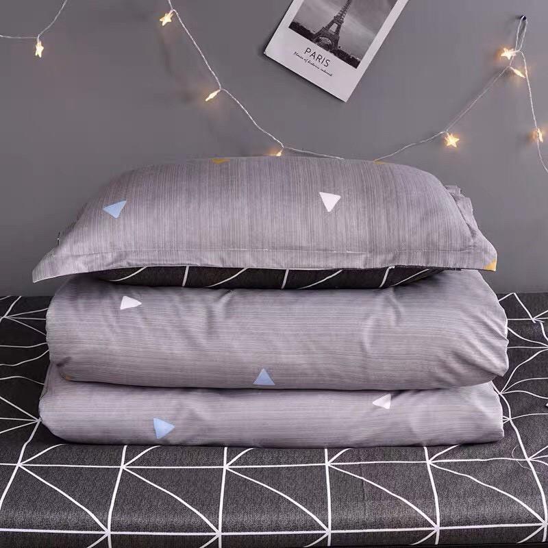 Bộ chăn ga gối Cotton poly M2T bedding, vỏ chăn mền, drap ga giường và 2 vỏ gối - PL tam giác trắng