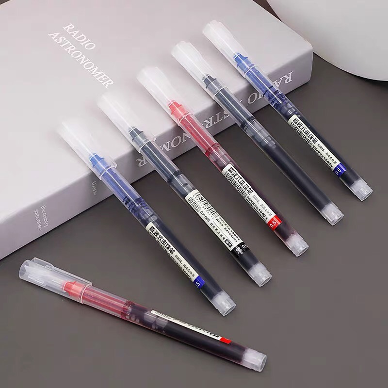 Combo 10 Bút Gel Nước Dạng Mực Lỏng Đầu Kim 3 Điểm 0.5mm Thiết Kế Đơn Giản Ống Mực Lớn Màu Xanh