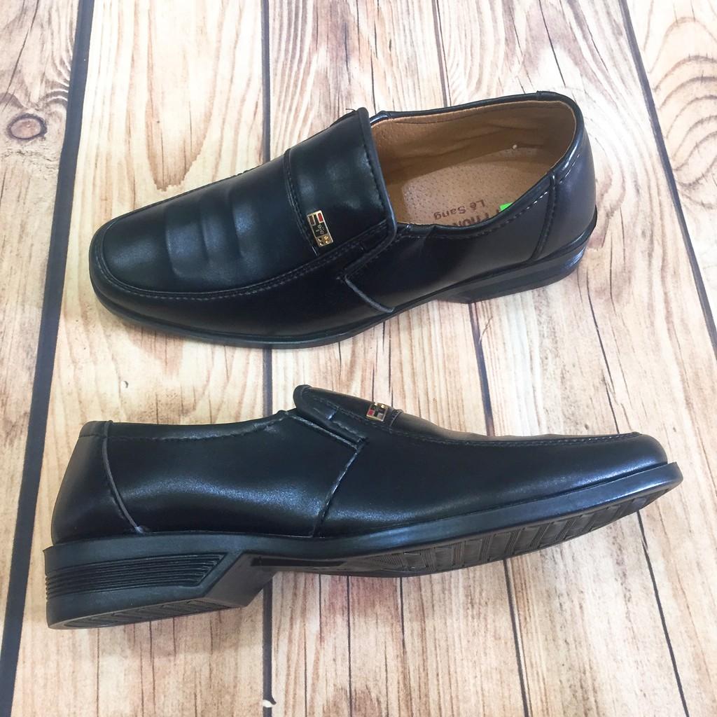 Giầy nam trung niên da mềm đen trơn may đế