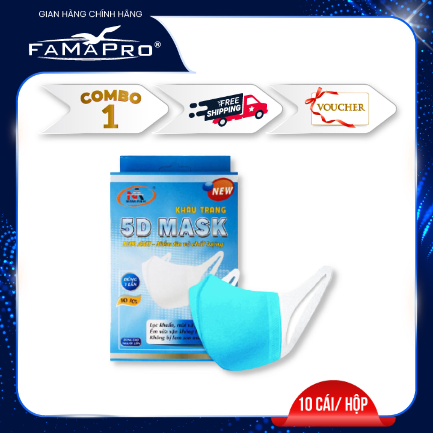 - Khẩu trang y tế kháng khuẩn 3 lớp Famapro 5D Mask dây vải