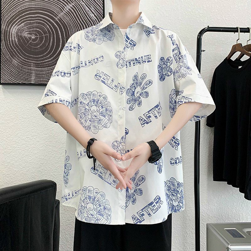 Áo sơ mi nam ngắn tay form rộng họa tiết nổi bật chất vải voan lụa mềm mịn thoáng mát chất lượng giá rẻ