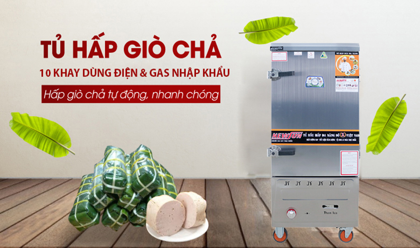 Tủ Hấp Giò Chả, Thực Phẩm 50 Kg Bằng Điện Gas 10 Khay Nhập Khẩu NEWSUN - Hàng Chính Hãng