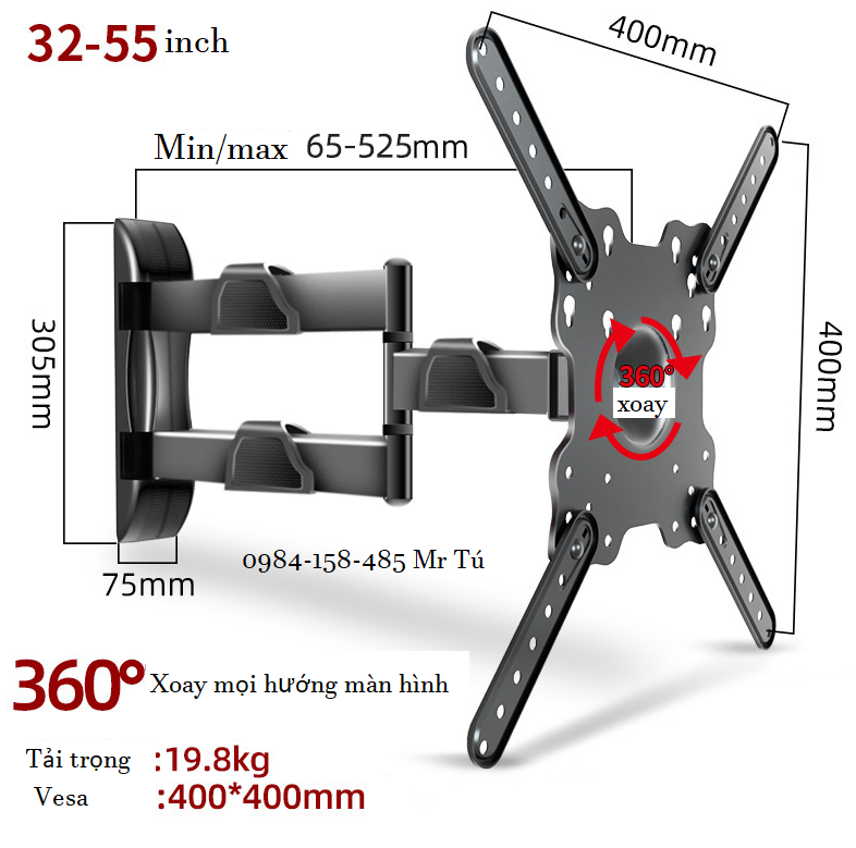 Giá Treo Góc Màn Hình Xoay 360 Độ FA67 (23-55 inch) - Hàng Nhập Khẩu