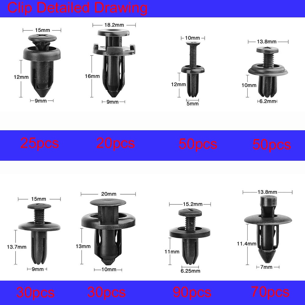 Bộ 620 Xe Ô Tô Kẹp Lai Dây Khóa Cửa Viền Ốp Lưng Đinh Tán Bình Giữ Nhiệt Nắp Động Cơ Thích Hợp Cho Fender Phụ Tùng Ô Tô