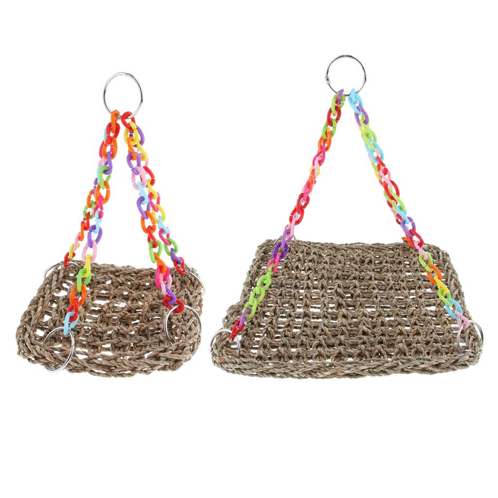 Parrot Climbing Net Pet Bird Swing Chew Grass Hammock Hanging Straw Cage Toys