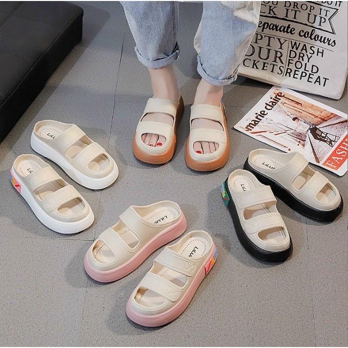 Dép lê nhựa mềm màu kem đế các màu dễ thương - 3P
