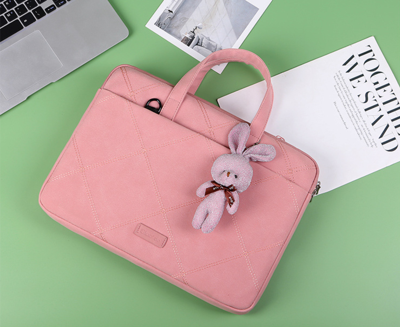 Túi chống sốc da cặp da chống sốc cho macbook, laptop, surface đeo chéo cute tặng kèm gấu bông