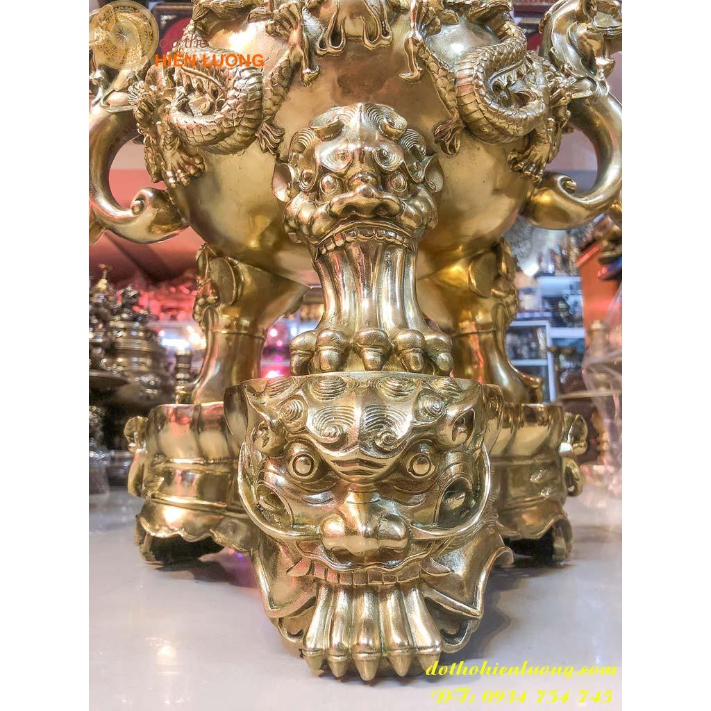 Bộ Đỉnh Song Long Chầu Nguyệt Màu Vàng Cao 60cm