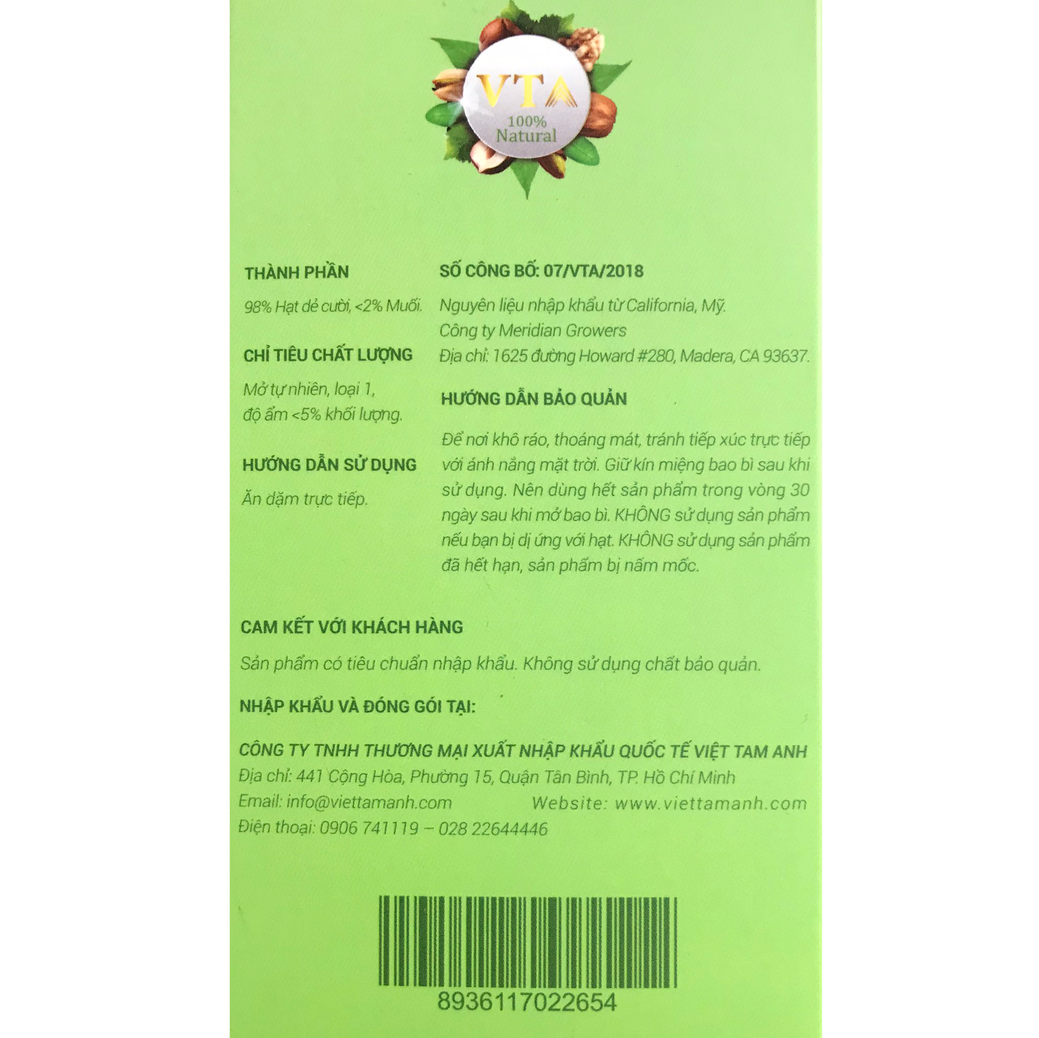 Hạt Dẻ Cười Mỹ Việt Tam Anh Hộp 250g