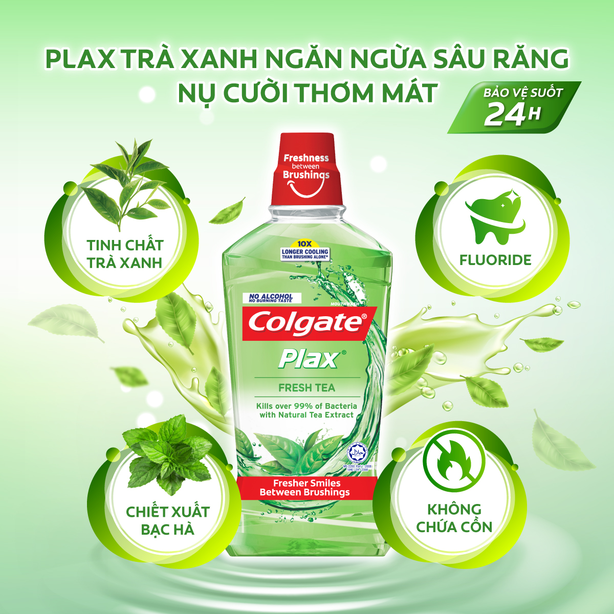 Combo 4 Nước súc miệng Colgate diệt 99% vi khuẩn Plax trà xanh và Plax bạc hà 500ml/chai