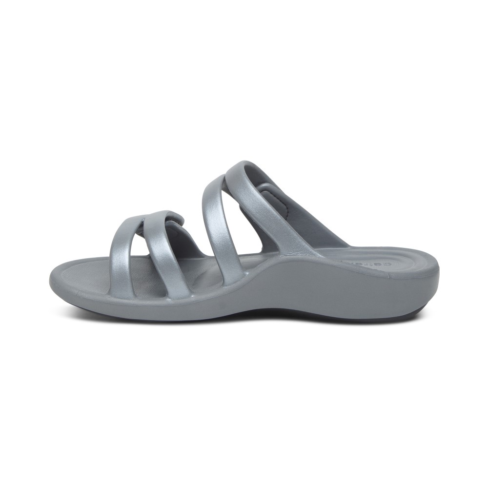 Dép quai ngang sức khoẻ nữ Aetrex Janey Sport Grey - nâng vòm, đệm mềm nhẹ