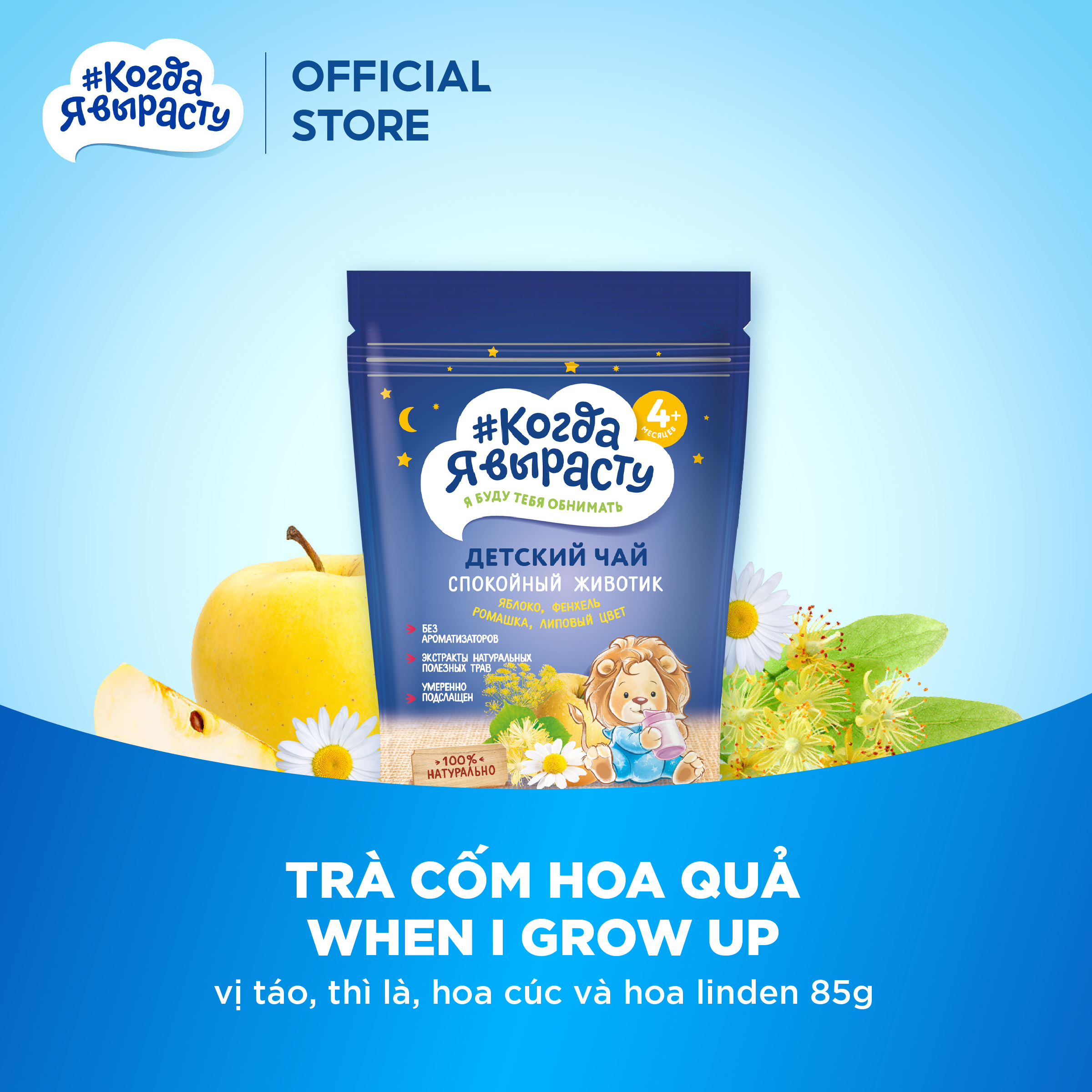 Combo 4 gói mix vị Trà cốm hoa quả hỗ trợ bổ sung Vitamin, tăng sức đề kháng cho bé When I Grow Up 85g/gói