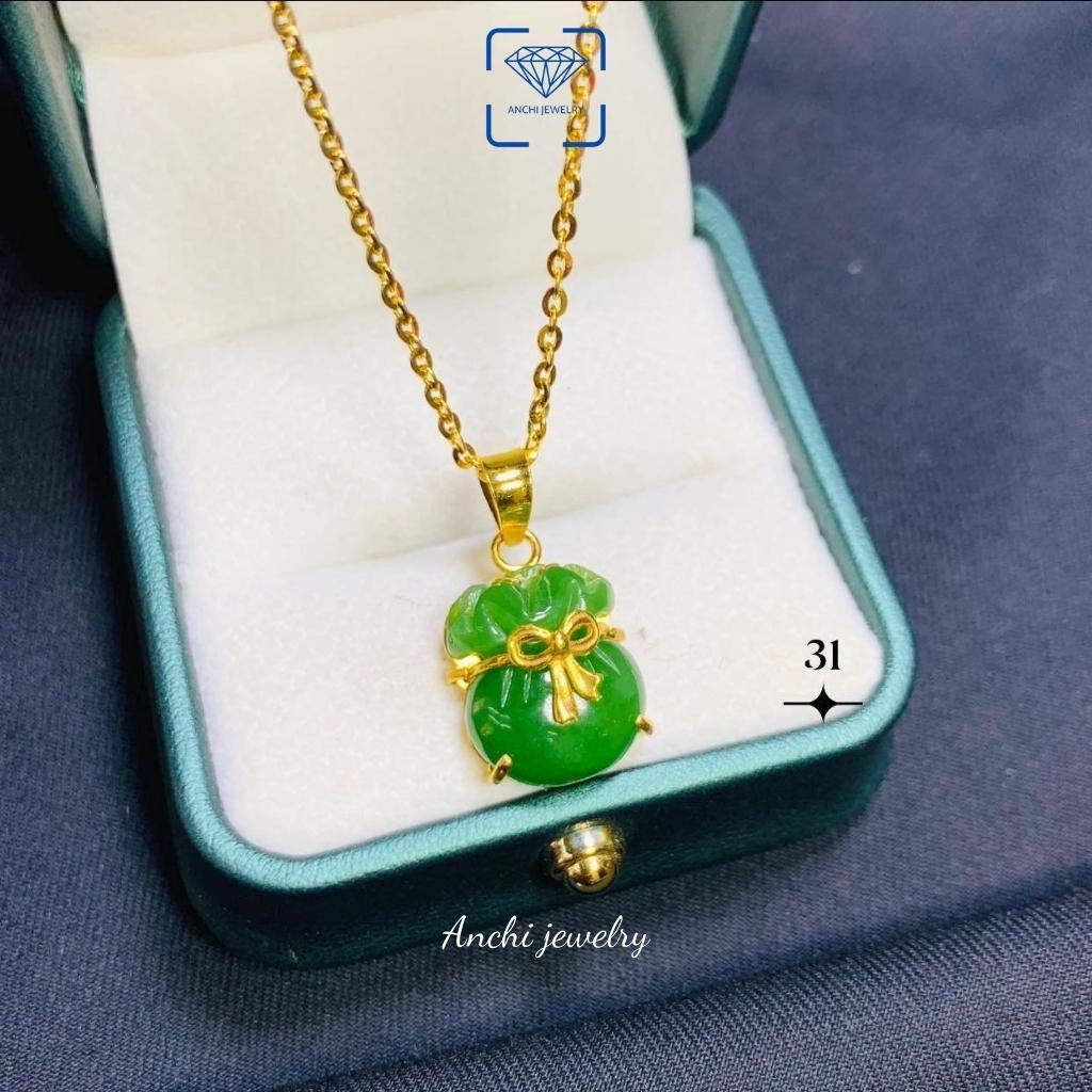 Mặt dây chuyền túi tiền xanh bích phong thủy - tài lộc - hanh thông, Anchi jewelry