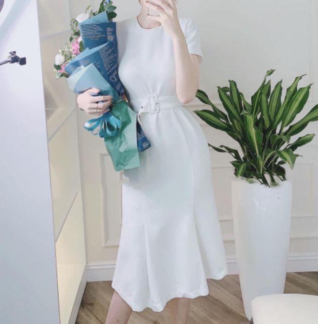 ĐẦM XÒE MIDI TRẮNG KÈM BELT