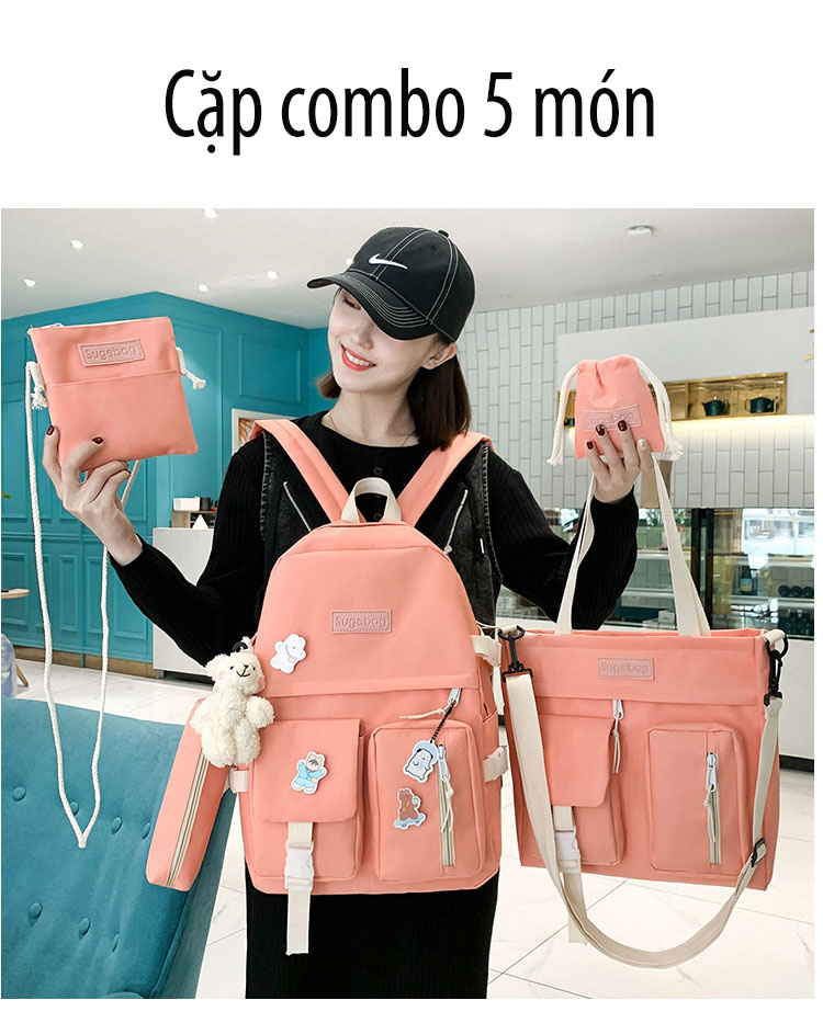 Combo set 5 món balo nữ balo cấp 1 balo cấp 2 balo cấp 3 siêu đẹp đáng yêu SUGEBAG mã 372