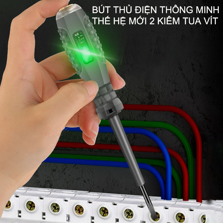 Bút thử điện thông minh thế hệ mới 02, với 2 đèn xanh đỏ, tua vít từ tính, kiểm tra dây điện đứt ngầm, đo thông mạch