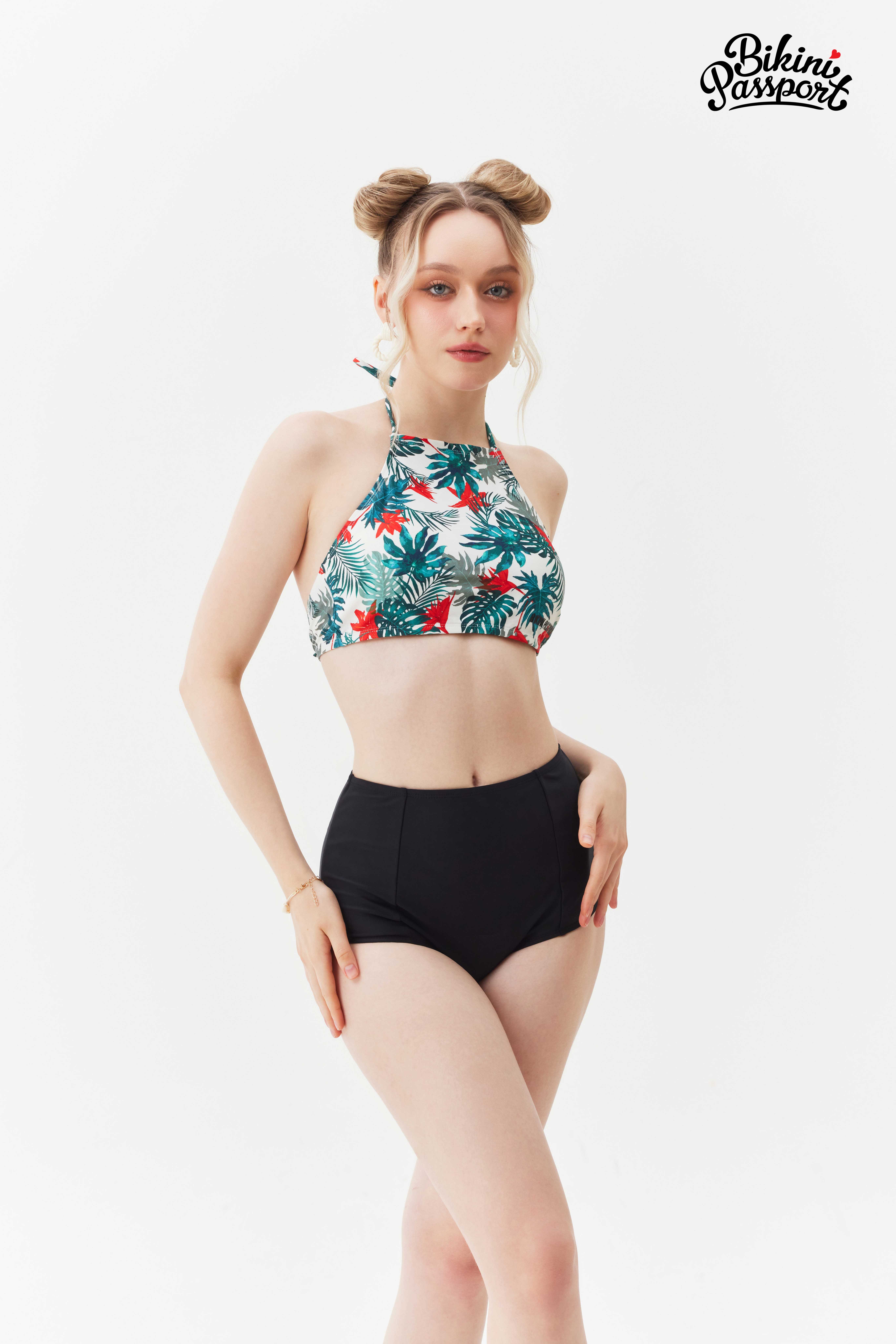 Quần bơi Nữ BIKINI PASSPORT kiểu Lưng cao - màu Đen - BS129_BL