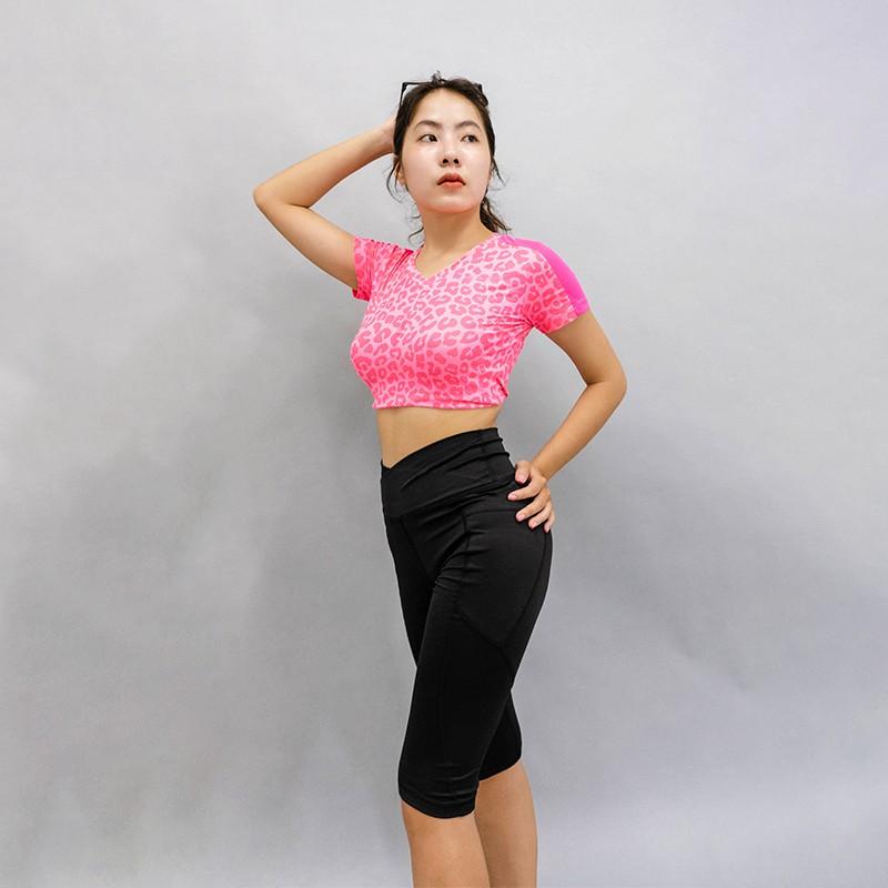 Set Thể Thao Tập Gym, Yoga Quần Biker Lửng + Áo Croptop Phối Lưới Vai CH00004