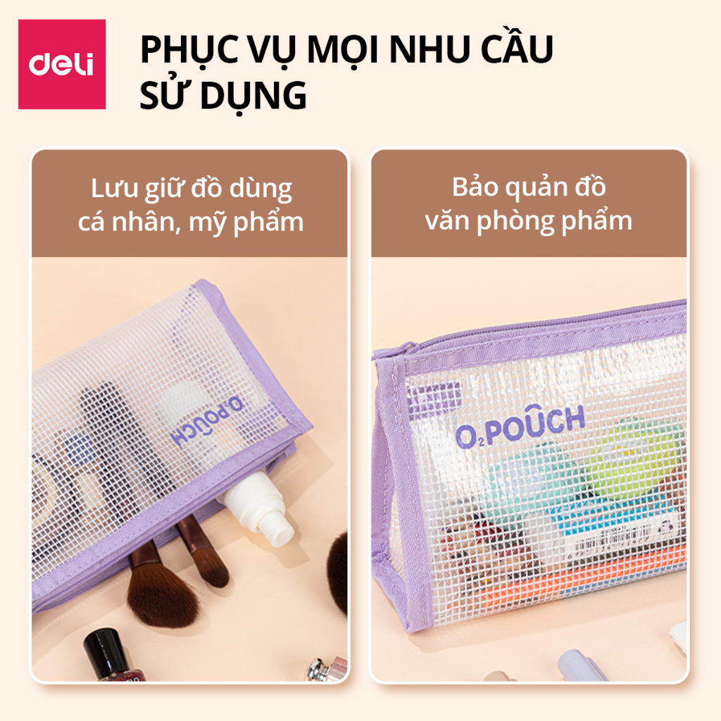 Túi Đựng Bút Bóp Viết Tam Giác Lưới Chống Nước Deli - Sức Chứa Lớn Chống Thấm Nước Túi Mỹ Phẩm Học Sinh Văn Phòng