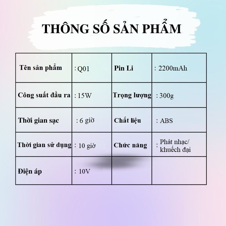 Loa mic trợ giảng Q01 (sử dụng cho việc giảng dạy, hướng dẫn và đào tạo -  pin dung lượng cao 2200mAh )