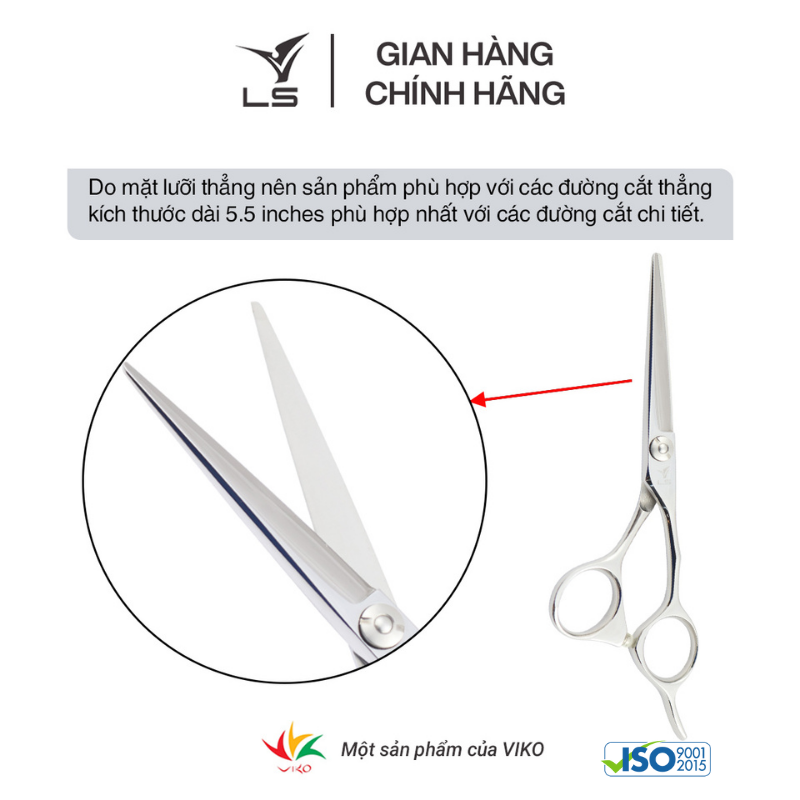 Kéo cắt tóc LS lưỡi thẳng quai offset vênh đỡ ngón cố định JP552