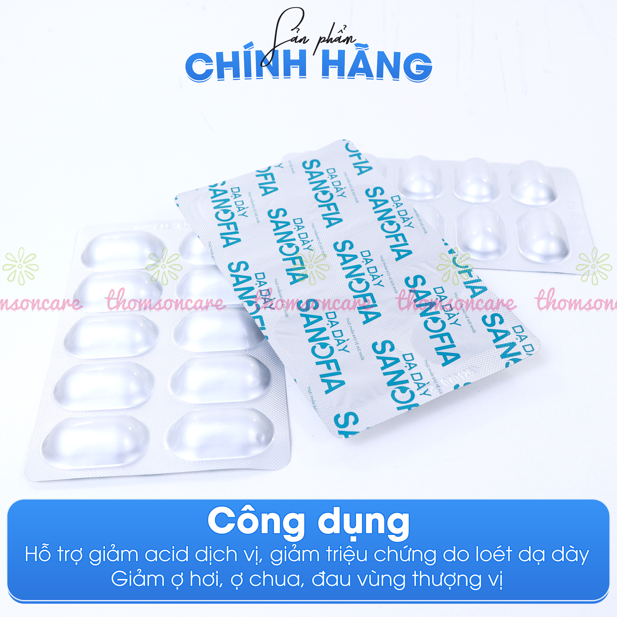 Viên uống giảm đau dạ dày Sanofia - giảm acid dịch vị, trào ngược, ợ hơi, ợ chua, đau thượng vị từ cây chè dây- Hộp 30 viên - Thomsoncare