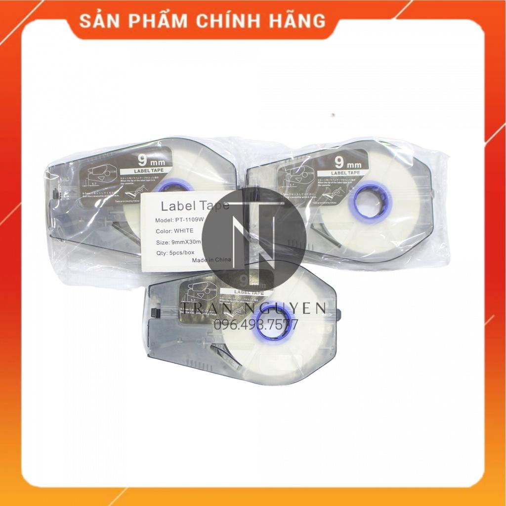 [Combo 5 cuộn] Nhãn in Canon PT-1109w - Đen nền trắng - 9mm x 30m - Hàng nhập khẩu