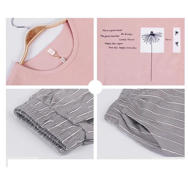 Bộ lửng nữ thun cotton hồng nude họa tiết quần kẻ
