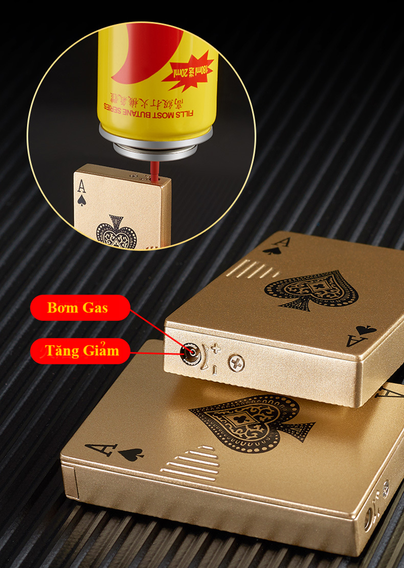 Bật lửa khè lửa xanh hình lá bài Tứ trụ có đèn pin soi tiền polime siêu chuẩn - xài gas