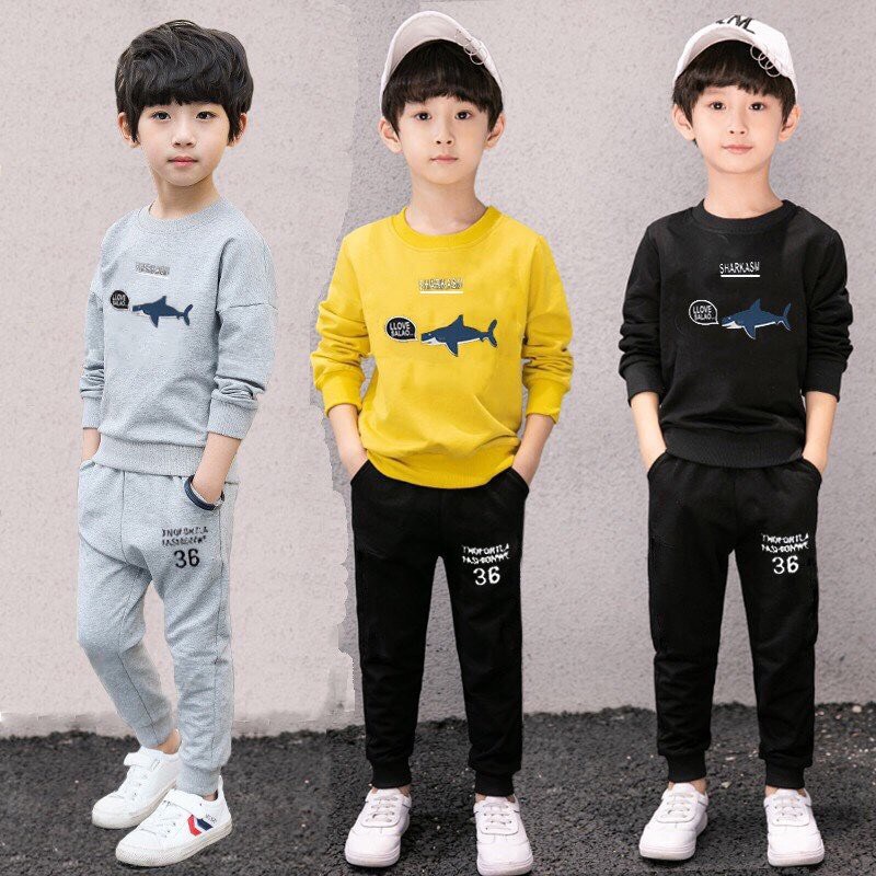Bộ quần áo thu đông "CCÁ MẬPP" 14-45kg cho bé trai 4-14 tuổi. Dày dặn, ấm áp. Hàng may kỹ, form đẹp. B25 B26