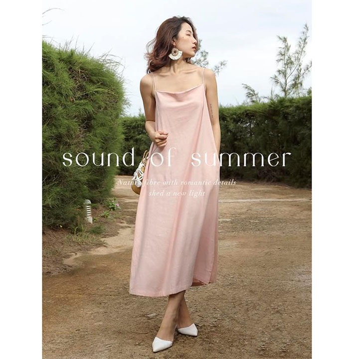 Đầm suông 2 dây cổ đổ trẻ trung ArcticHunter, chất vải Linen nhập Hàn mềm mát cho mùa hè năng động