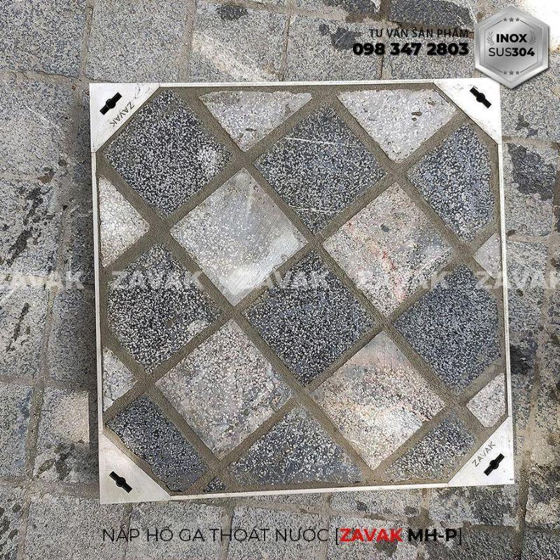 Nắp hố ga lát đá ZAVAK MHP*-AA50 KT50x50/ lát đá dày 4cm/ inox 304