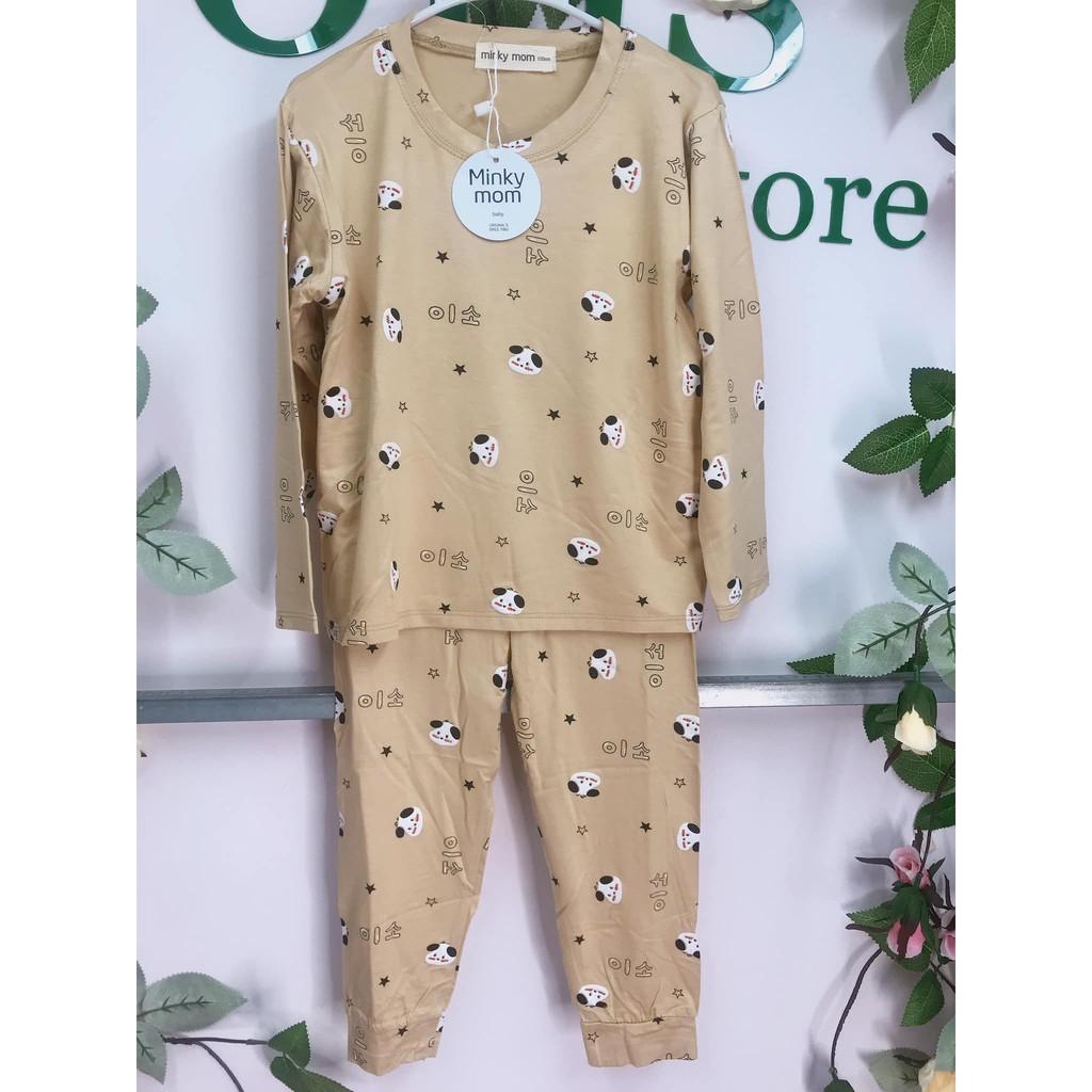 Bộ dài tay quần dài lưng thấp Minky mom họa tiết hình chó siêu cute cho bé 17-19kg