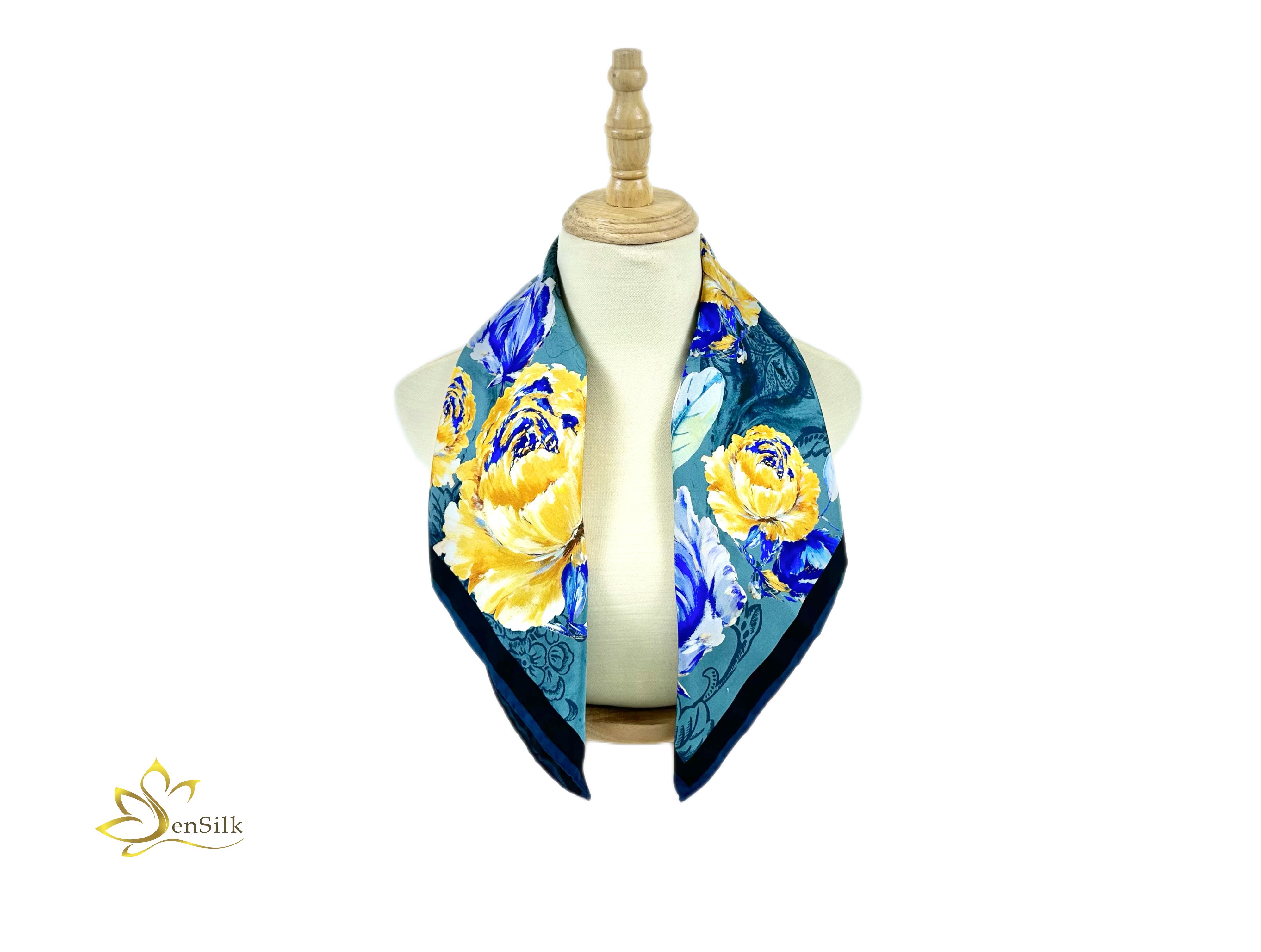 Khăn Choàng Cổ Lụa Tơ Tằm in SenSilk KLVI05 - 100% Luxury Silk Printed Scarves - Quà Tặng Thời Trang Nữ