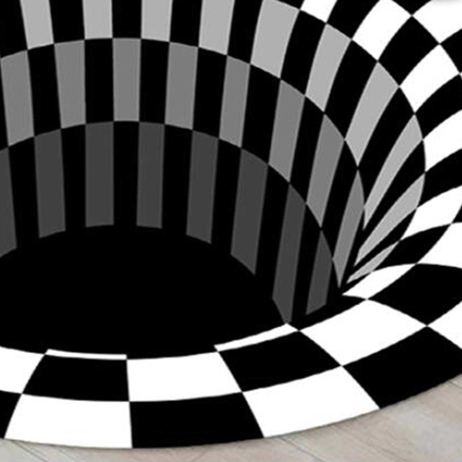 Visual Illusion Area Rug, 3D Effect Area Rugs, Durable Polyester Round Doormat, Black White Carpet for Entryway Home Decoration, Machine Washable