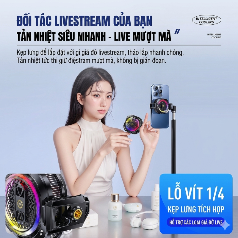 Tản nhiệt sò lạnh Led TH19 Ai Gaming siêu mát có hiển thị nhiệt độ cho điện thoại